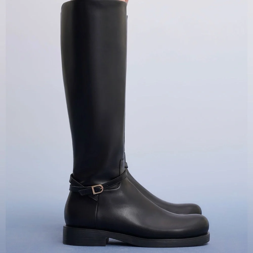 Charles & Keith Belted Knee-High Boots - Black (size 7) - Picture 1 of 11